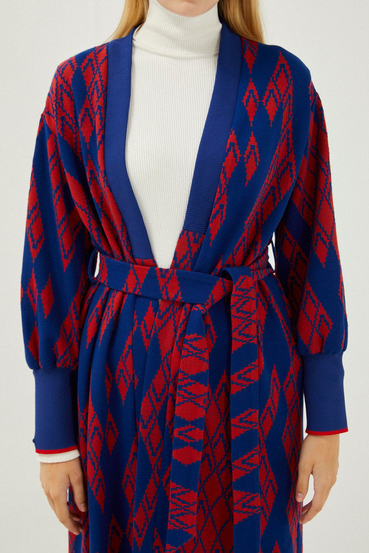 Manteau en Laine Bleu et Rouge