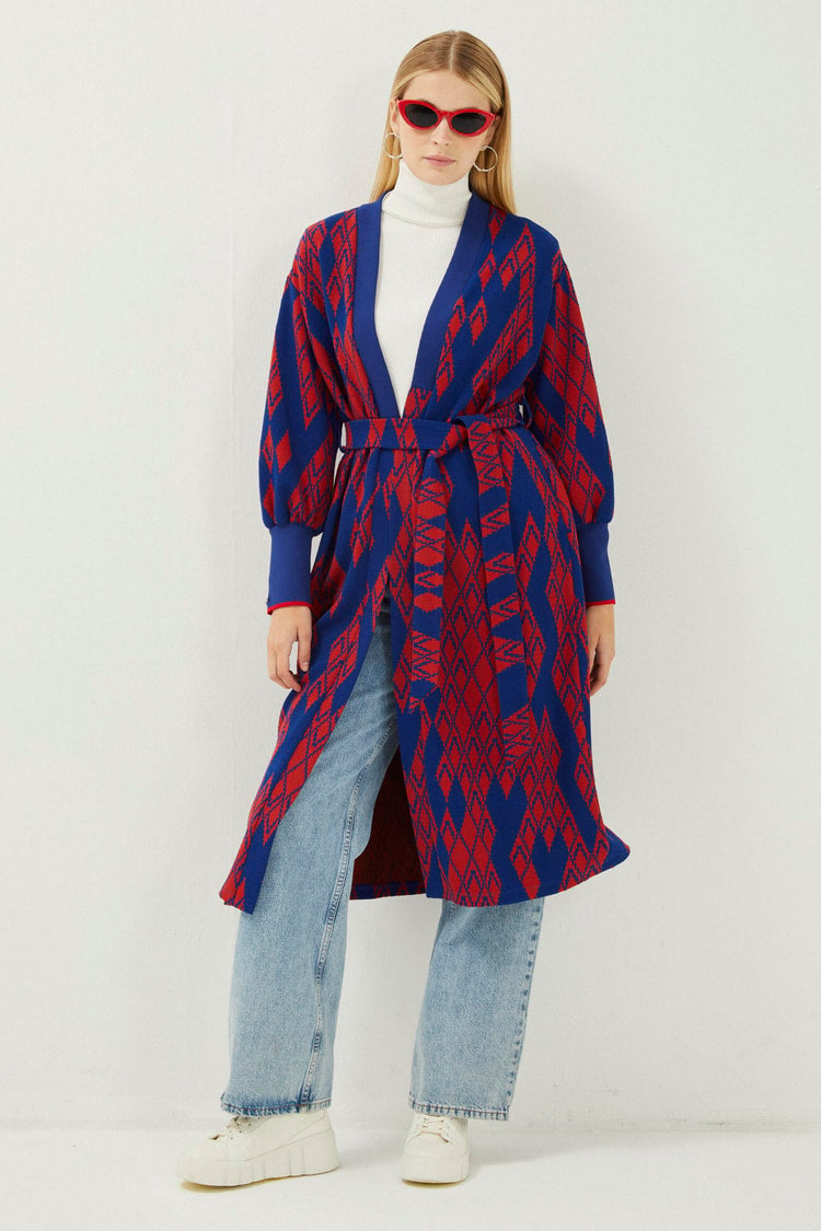 Manteau en Laine Bleu et Rouge