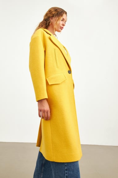 Manteau long à bouton unique moutarde