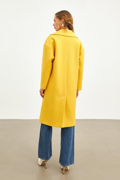 Manteau long à bouton unique moutarde